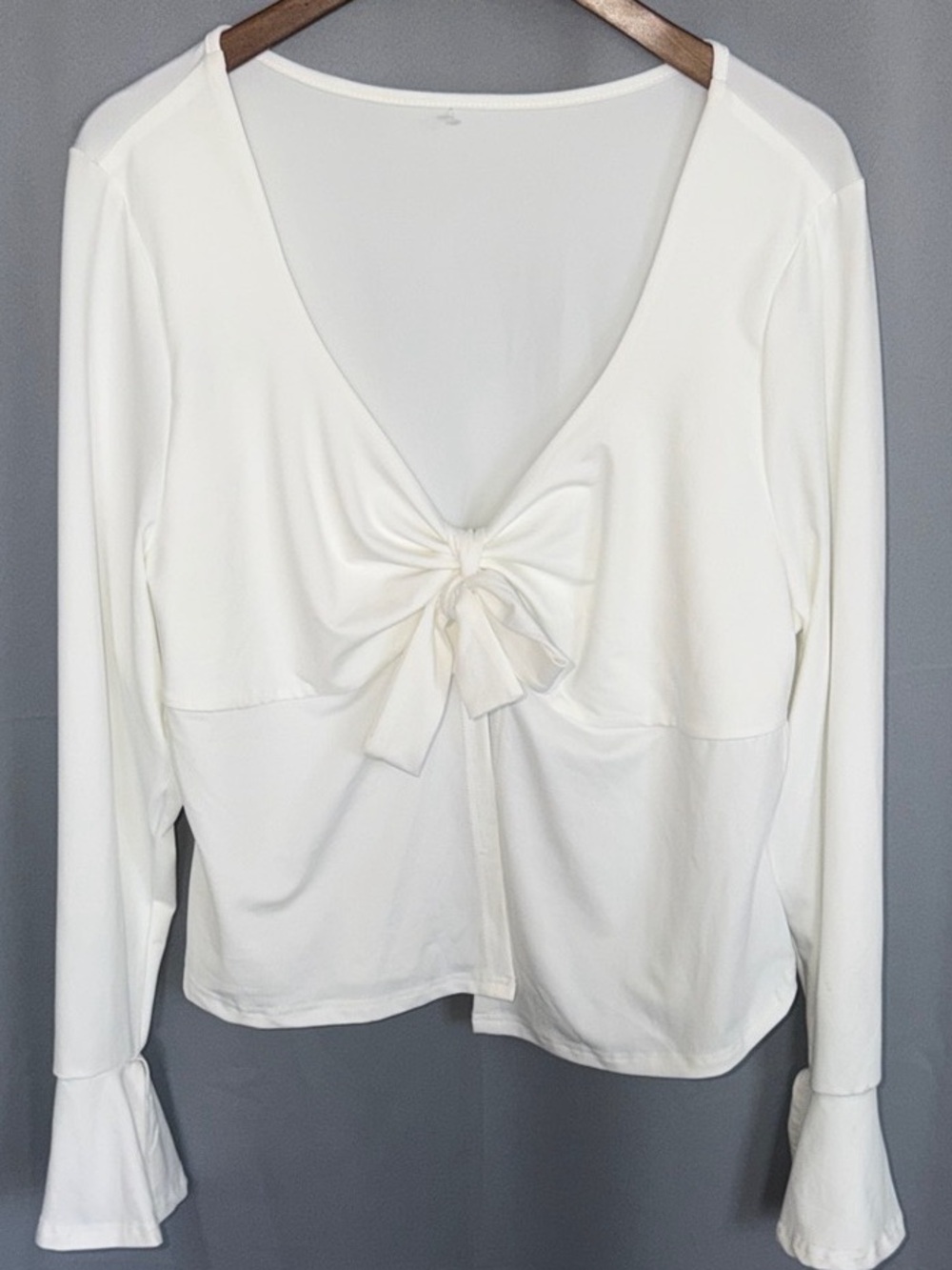 Women’s White Long-Sleeve Tie-Front Top